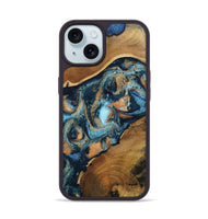 iPhone 15 Wood Phone Case - Teddy (Teal & Gold, 802462)
