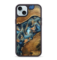 iPhone 15 Plus Wood Phone Case - Teddy (Teal & Gold, 802462)