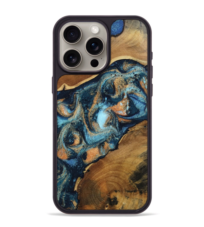 iPhone 15 Pro Max Wood Phone Case - Teddy (Teal & Gold, 802462)