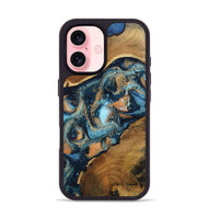 iPhone 16 Wood Phone Case - Teddy (Teal & Gold, 802462)