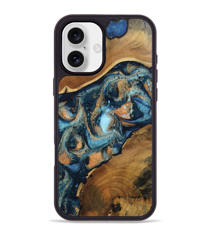 iPhone 16 Plus Wood Phone Case - Teddy (Teal & Gold, 802462)