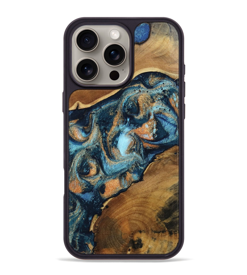iPhone 16 Pro Max Wood Phone Case - Teddy (Teal & Gold, 802462)