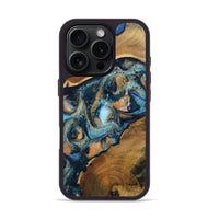 iPhone 16 Pro Wood Phone Case - Teddy (Teal & Gold, 802462)