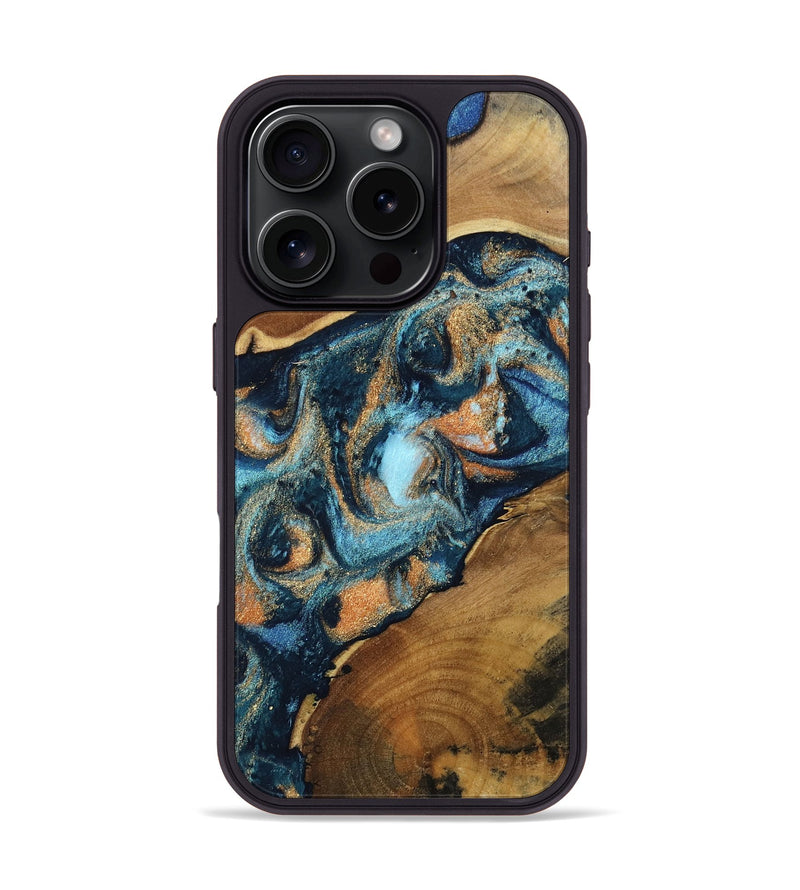 iPhone 16 Pro Wood Phone Case - Teddy (Teal & Gold, 802462)