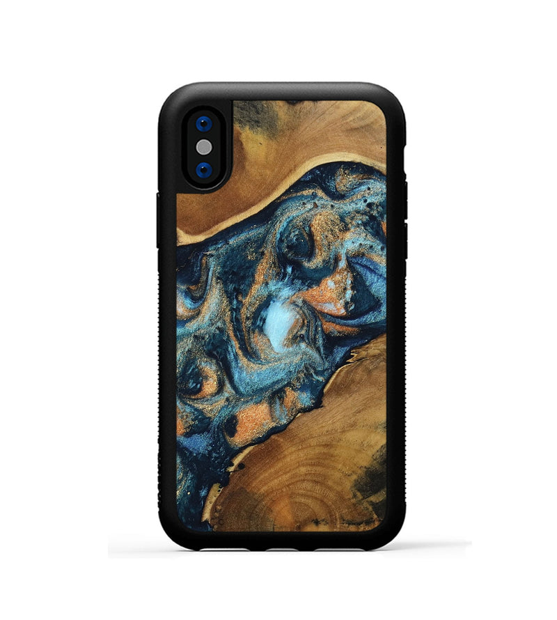 iPhone Xs Wood Phone Case - Teddy (Teal & Gold, 802462)