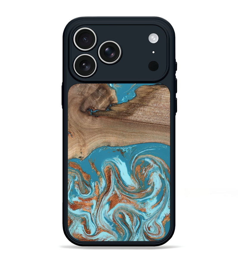 iPhone 17 Pro Max Wood Phone Case - Ora (Teal & Gold, 802631)
