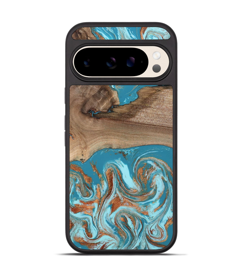 Pixel 10 Wood Phone Case - Ora (Teal & Gold, 802631)