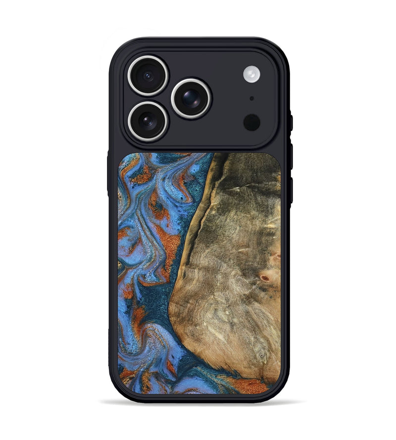 iPhone 17 Pro Wood Phone Case - Grey (Teal & Gold, 802702)