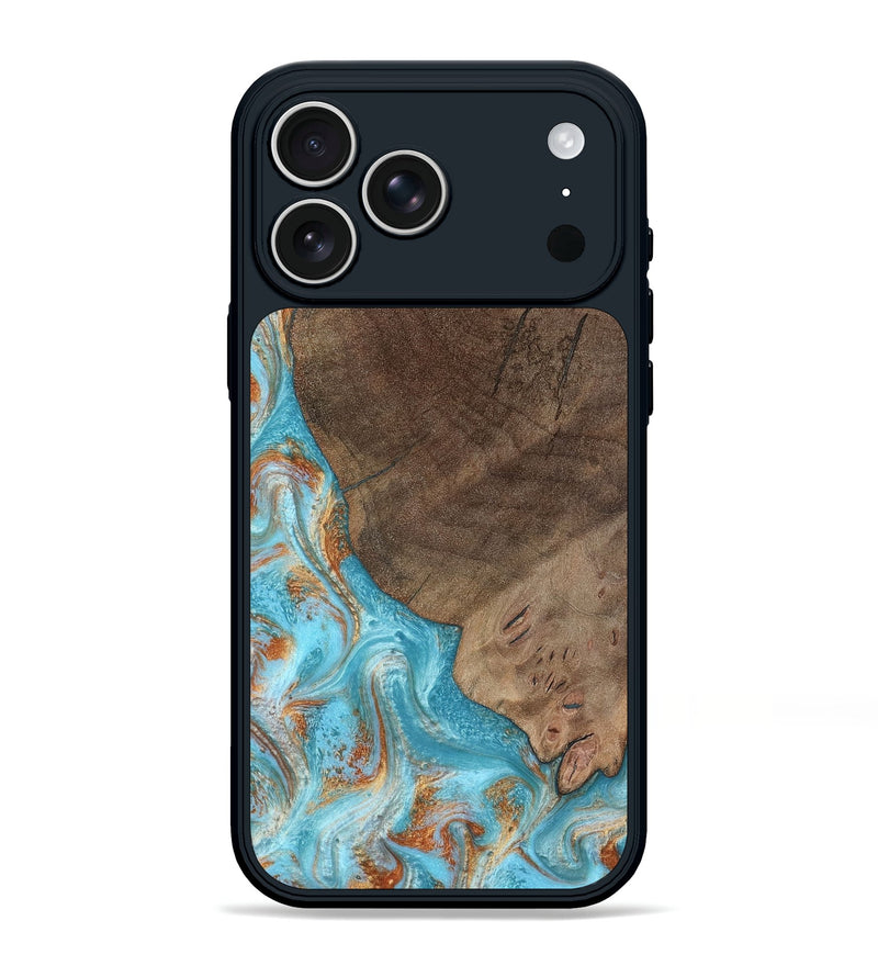 iPhone 17 Pro Max Wood Phone Case - Allie (Teal & Gold, 802707)