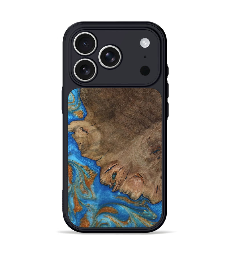 iPhone 17 Pro Wood Phone Case - Emmie (Teal & Gold, 802709)