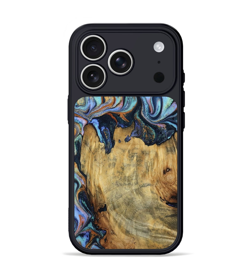 iPhone 17 Pro Wood Phone Case - Cyrus (Teal & Gold, 802970)