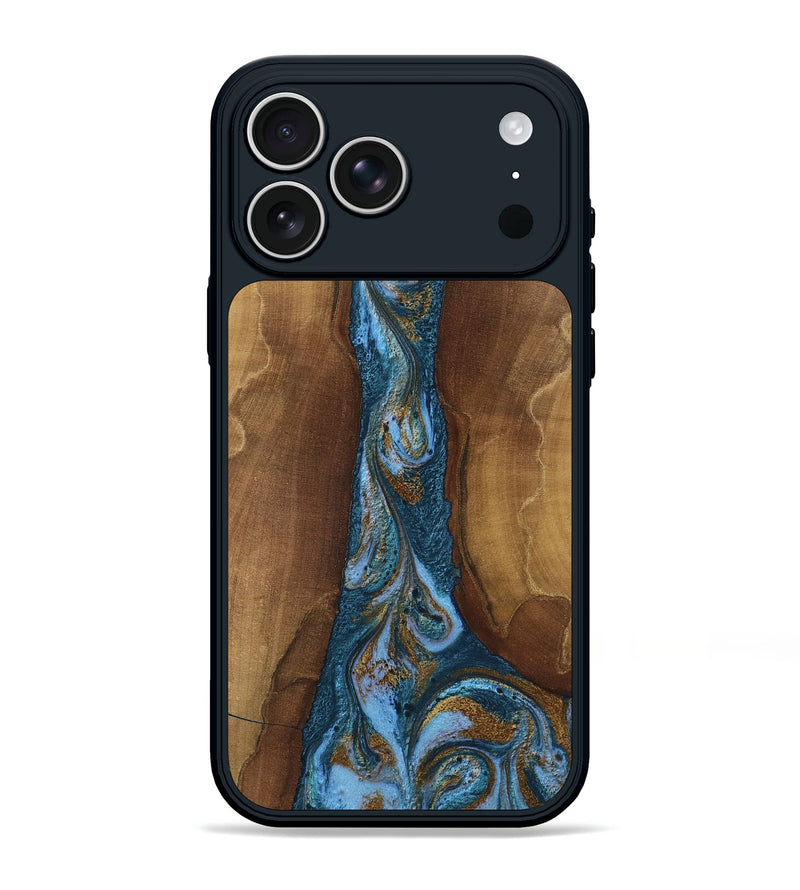 iPhone 17 Pro Max Wood Phone Case - Kyler (Teal & Gold, 802975)