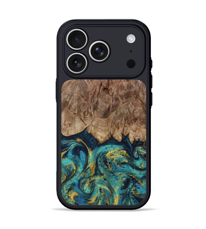 iPhone 17 Pro Wood Phone Case - Valorie (Teal & Gold, 802976)