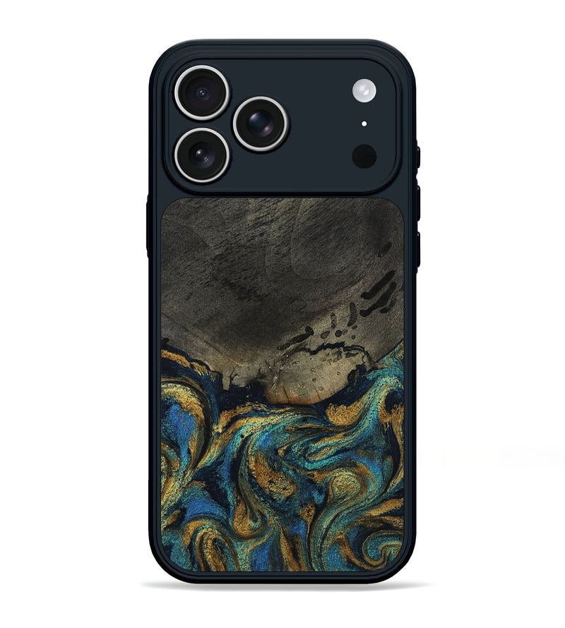 iPhone 17 Pro Max Wood Phone Case - Paisley (Teal & Gold, 802985)