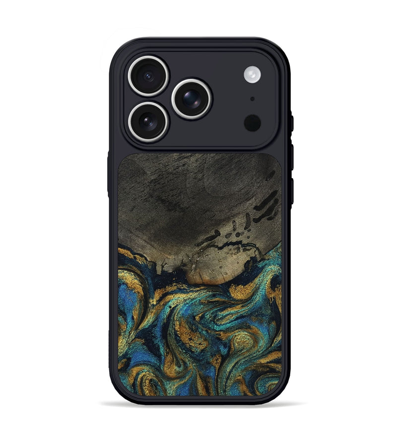 iPhone 17 Pro Wood Phone Case - Paisley (Teal & Gold, 802985)