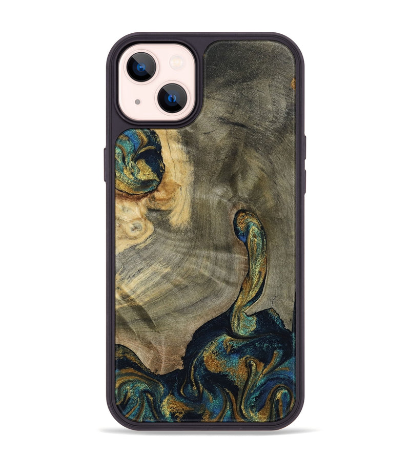 iPhone 14 Plus Wood Phone Case - Saundra (Teal & Gold, 802986)