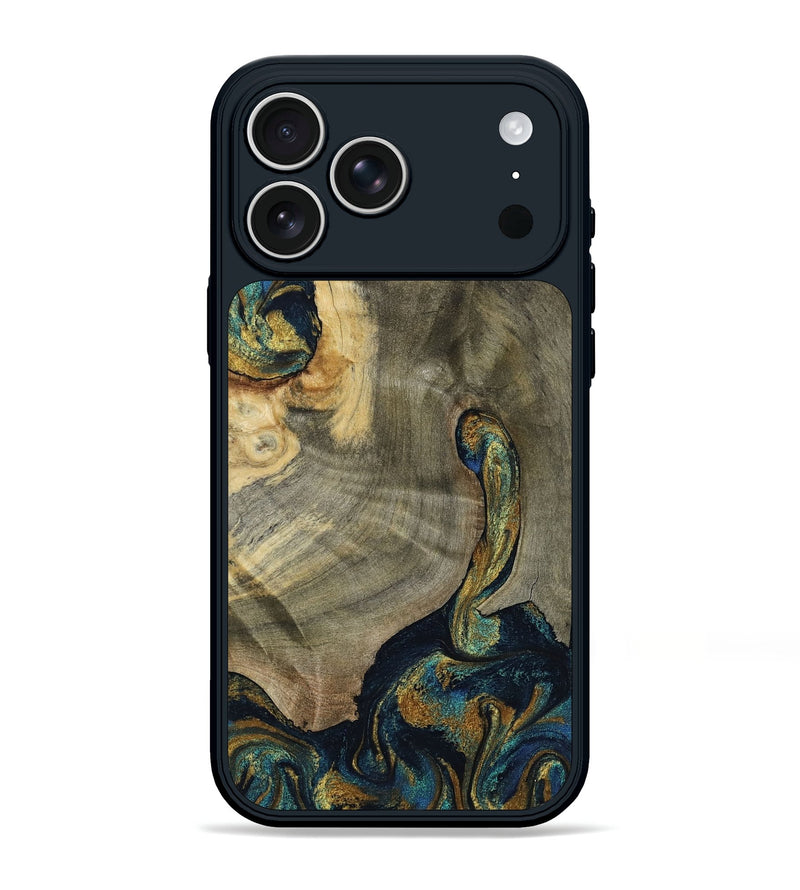 iPhone 17 Pro Max Wood Phone Case - Saundra (Teal & Gold, 802986)