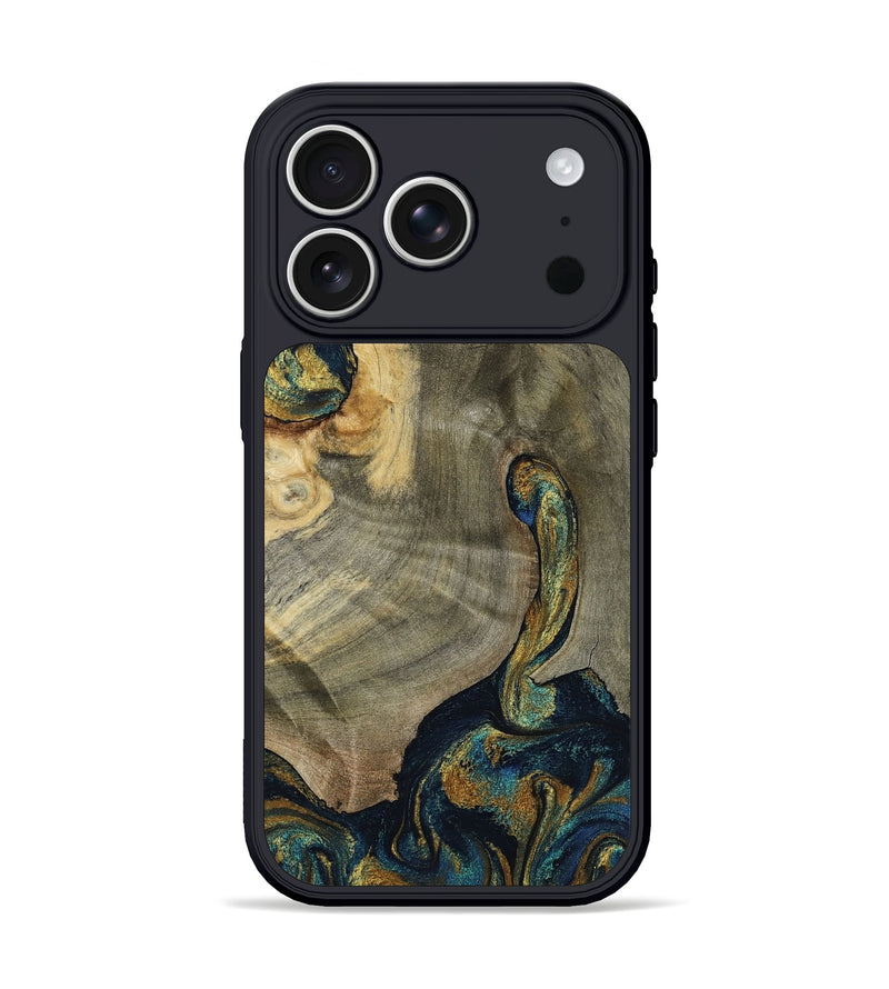 iPhone 17 Pro Wood Phone Case - Saundra (Teal & Gold, 802986)