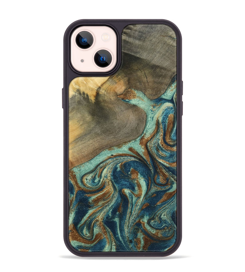 iPhone 14 Plus Wood Phone Case - Hailey (Teal & Gold, 802990)