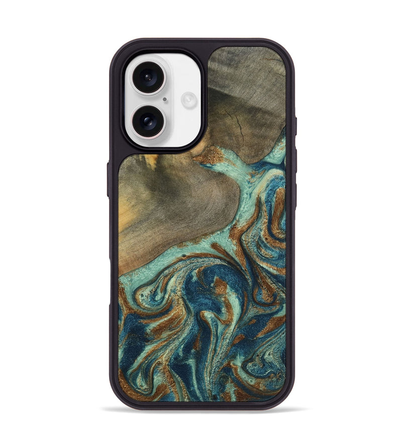 iPhone 17 Wood Phone Case - Hailey (Teal & Gold, 802990)