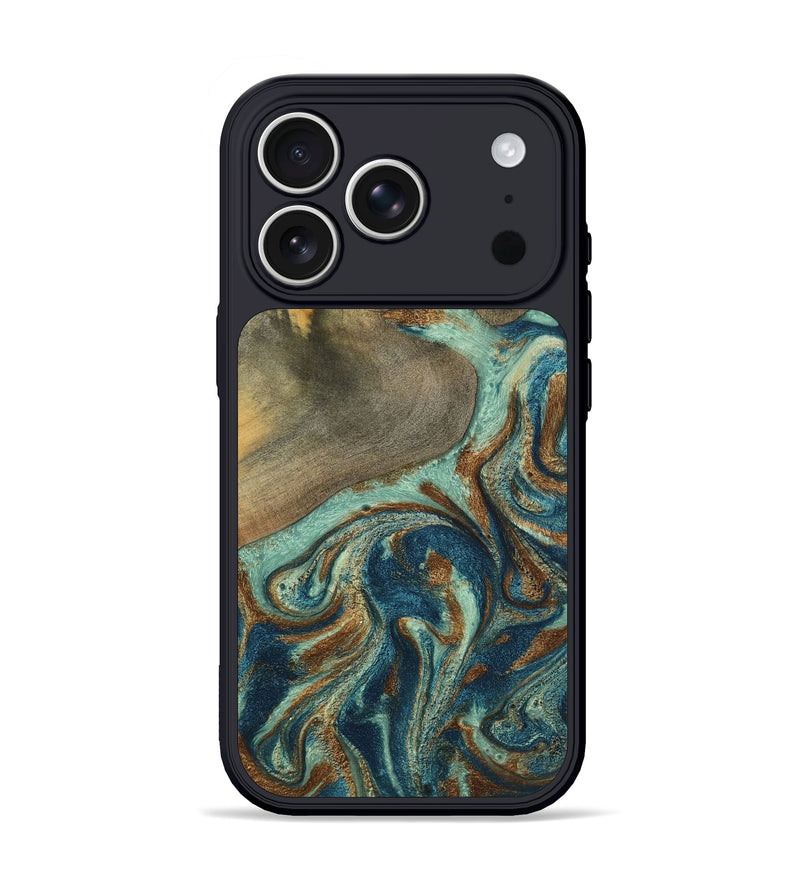 iPhone 17 Pro Wood Phone Case - Hailey (Teal & Gold, 802990)
