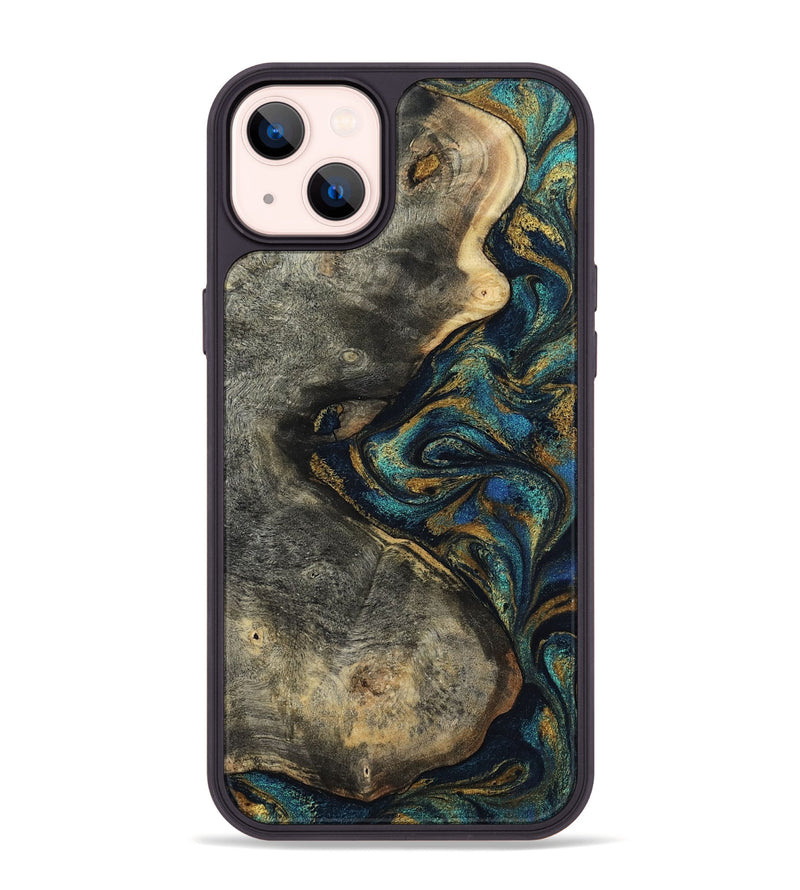 iPhone 14 Plus Wood Phone Case - Kashton (Teal & Gold, 802993)