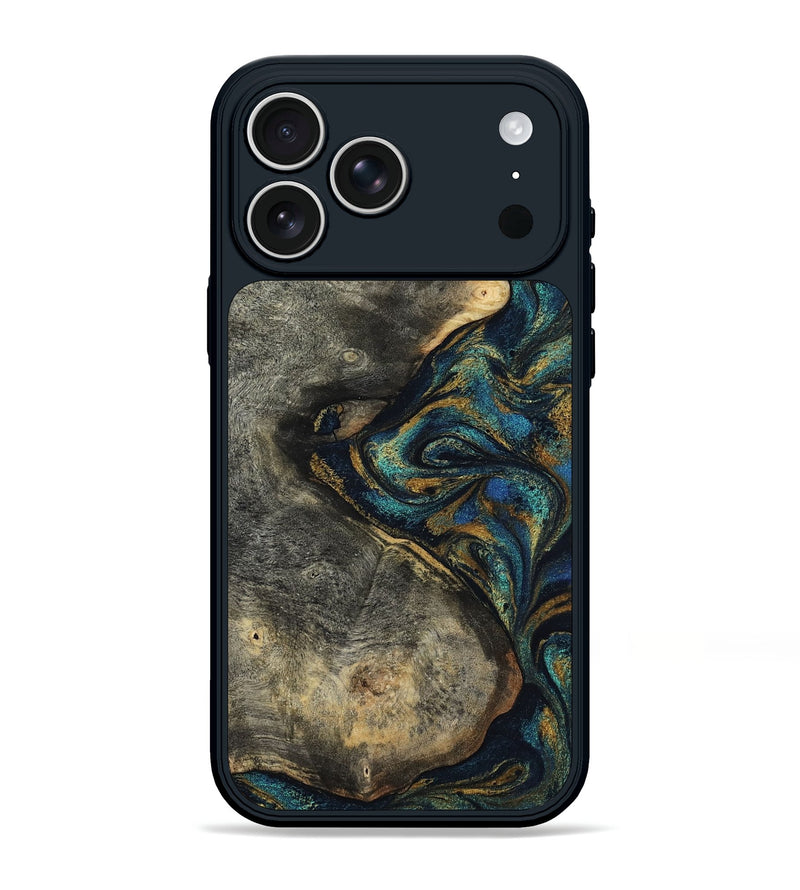 iPhone 17 Pro Max Wood Phone Case - Kashton (Teal & Gold, 802993)