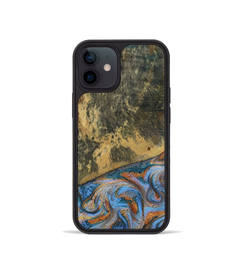 iPhone 12 mini Wood Phone Case - Rey (Teal & Gold, 802995)