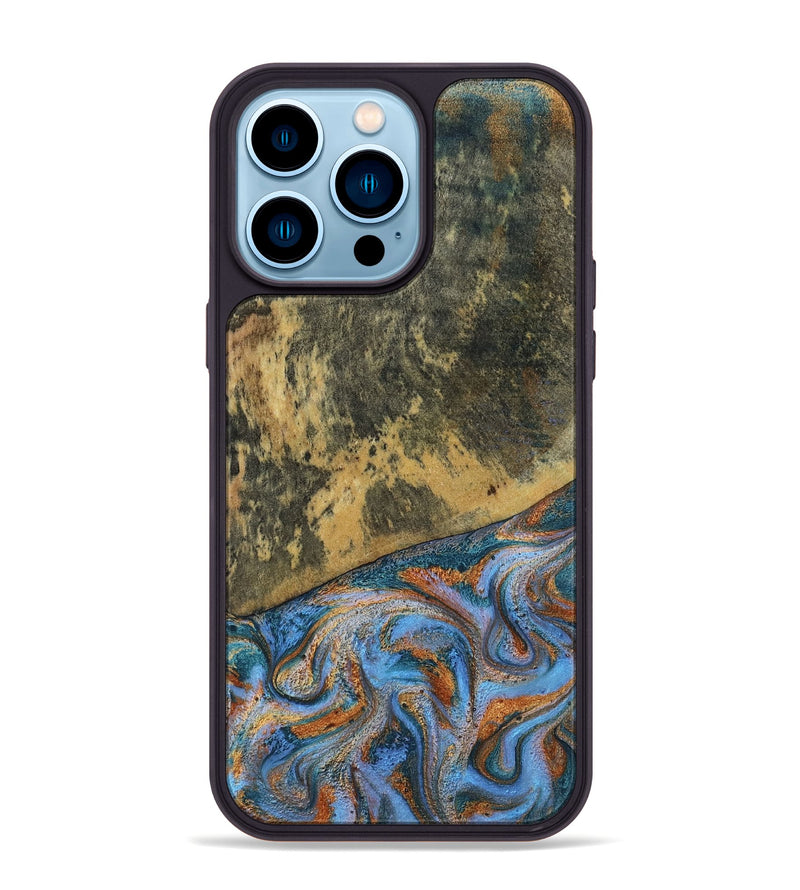 iPhone 14 Pro Max Wood Phone Case - Rey (Teal & Gold, 802995)