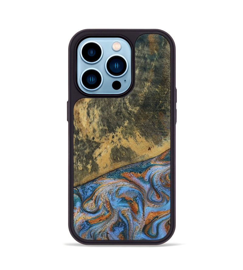 iPhone 14 Pro Wood Phone Case - Rey (Teal & Gold, 802995)