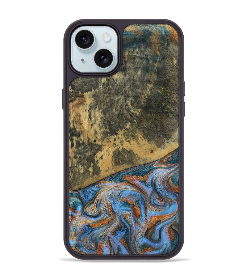 iPhone 15 Plus Wood Phone Case - Rey (Teal & Gold, 802995)