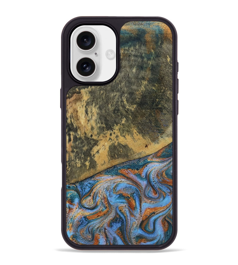 iPhone 16 Plus Wood Phone Case - Rey (Teal & Gold, 802995)