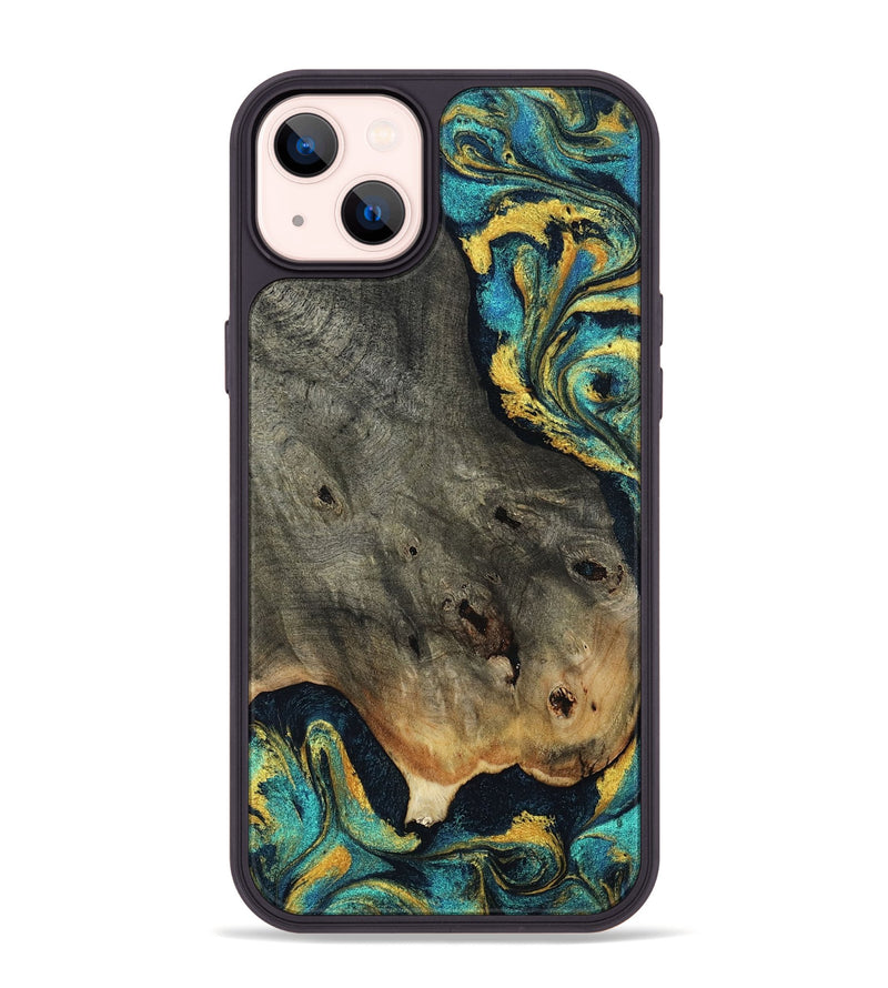 iPhone 14 Plus Wood Phone Case - Kenneth (Teal & Gold, 802996)