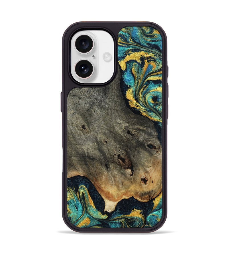 iPhone 17 Wood Phone Case - Kenneth (Teal & Gold, 802996)