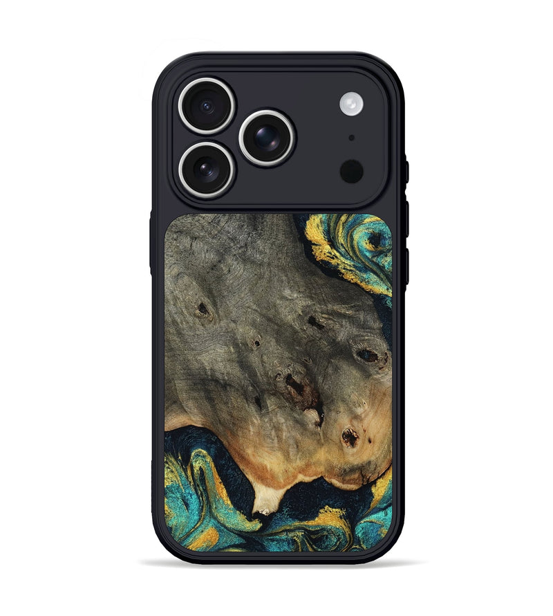 iPhone 17 Pro Wood Phone Case - Kenneth (Teal & Gold, 802996)
