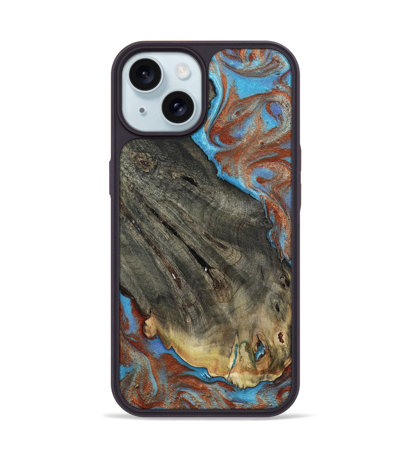 iPhone 15 Wood Phone Case - Beckham (Teal & Gold, 803228)