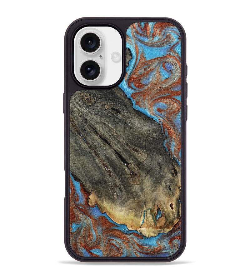 iPhone 16 Plus Wood Phone Case - Beckham (Teal & Gold, 803228)