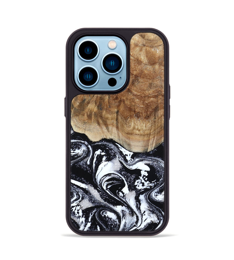 iPhone 14 Pro Wood Phone Case - Tiara (Black & White, 803242)