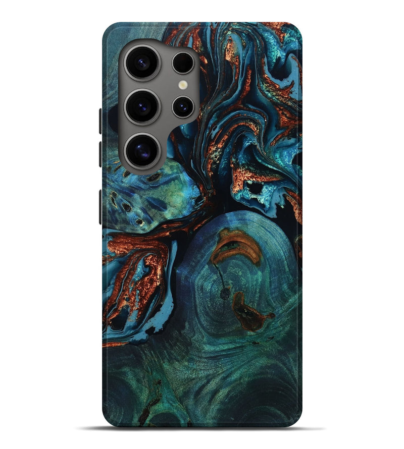 Galaxy S25 Ultra Wood Live Edge Phone Case - Nelle (Teal & Gold, 803263)