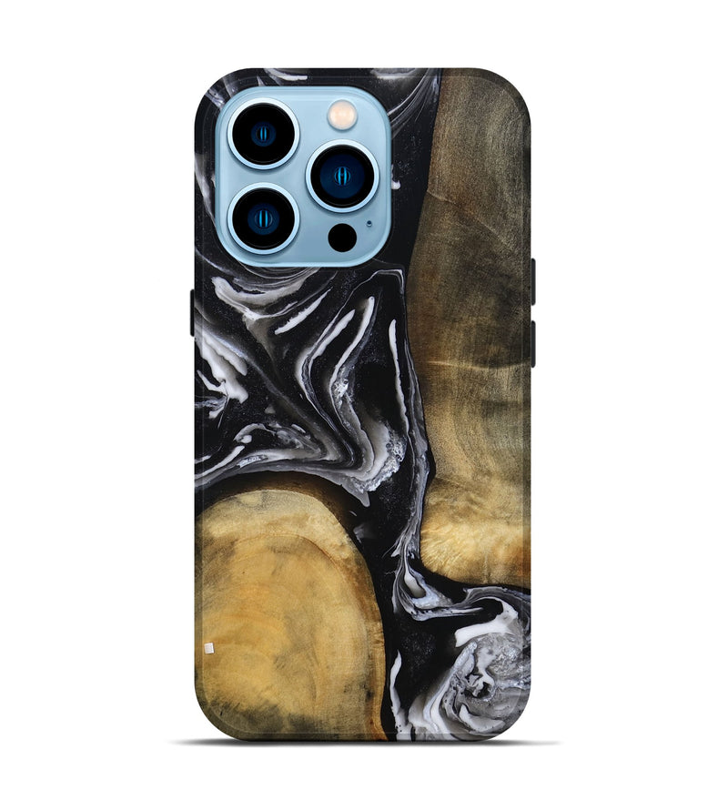 iPhone 14 Pro Wood Live Edge Phone Case - Rayne (Black & White, 803274)