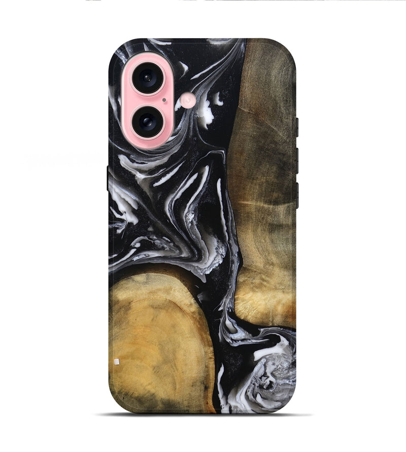 iPhone 16 Wood Live Edge Phone Case - Rayne (Black & White, 803274)