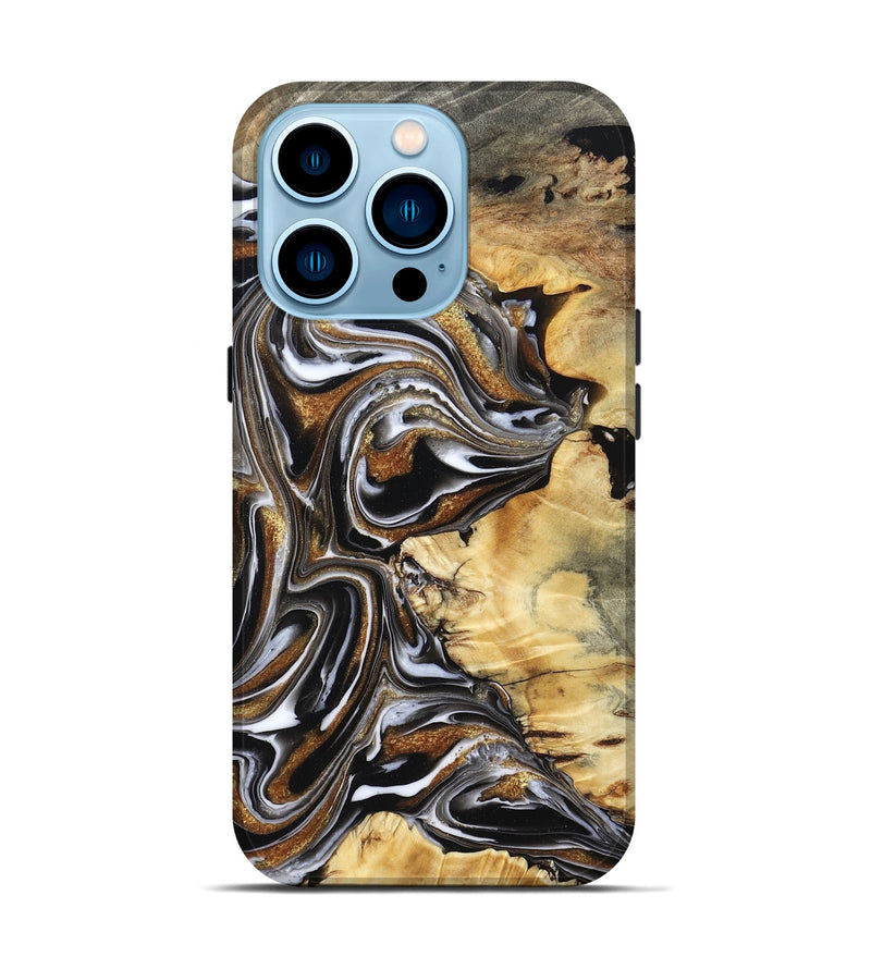 iPhone 14 Pro Wood Live Edge Phone Case - Latifah (Black & White, 803293)