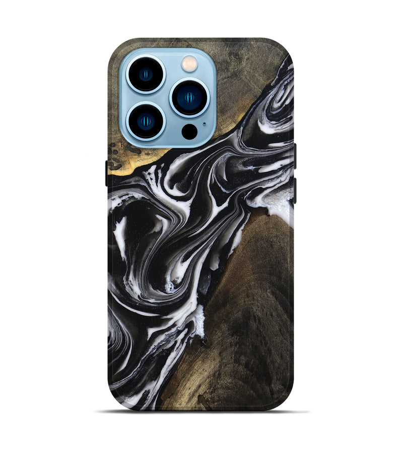 iPhone 14 Pro Wood Live Edge Phone Case - Ares (Black & White, 803297)