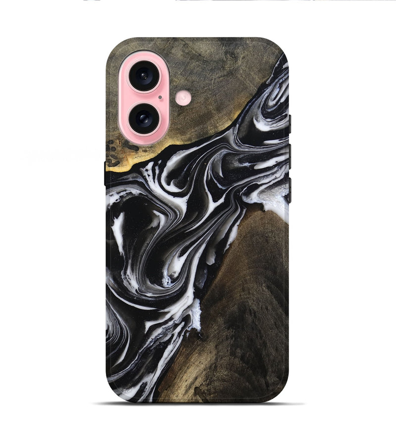iPhone 16 Wood Live Edge Phone Case - Ares (Black & White, 803297)