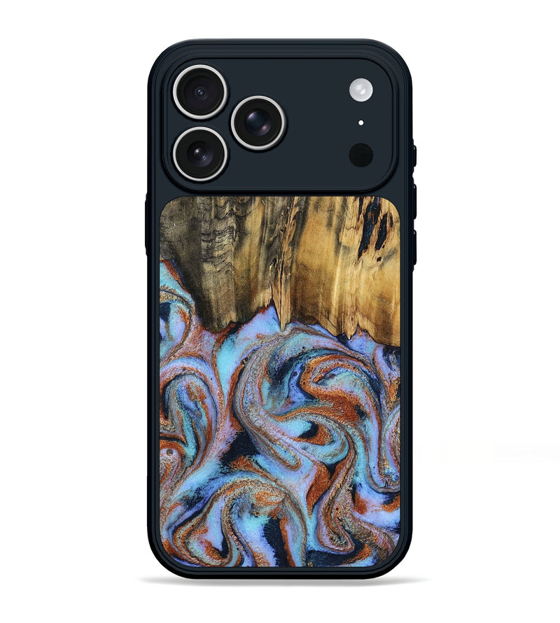 iPhone 17 Pro Max Wood Phone Case - Sandy (Teal & Gold, 803393)