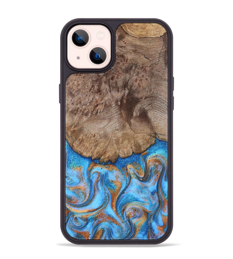 iPhone 14 Plus Wood Phone Case - Bria (Teal & Gold, 803401)