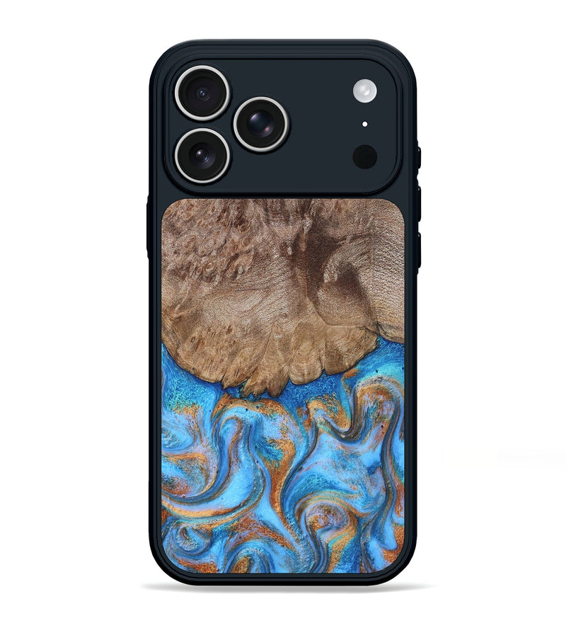 iPhone 17 Pro Max Wood Phone Case - Bria (Teal & Gold, 803401)