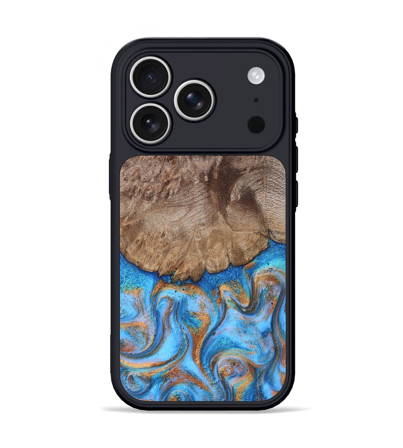 iPhone 17 Pro Wood Phone Case - Bria (Teal & Gold, 803401)