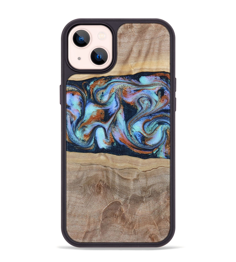 iPhone 14 Plus Wood Phone Case - Kahlani (Teal & Gold, 803507)