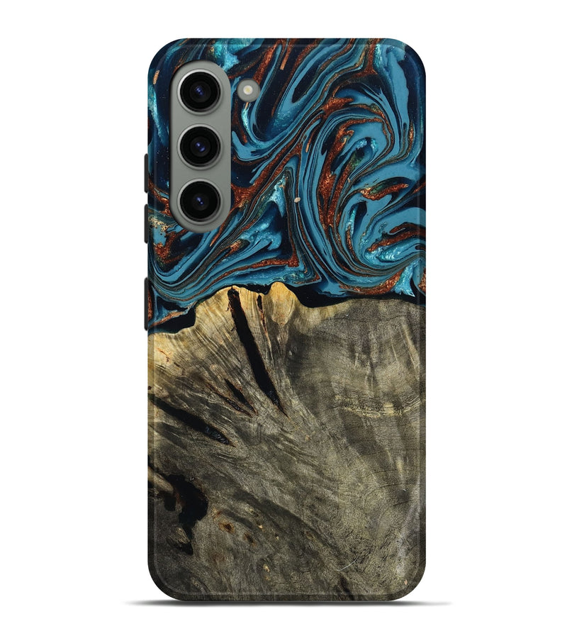 Galaxy S23 Plus Wood Live Edge Phone Case - Brixton (Teal & Gold, 803564)